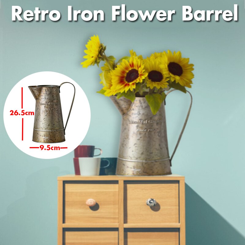 Retro engels print smeedijzeren bloemenvat met handgrepen retro bloemen antiek ijzeren vat fruitopslag decoratie huismand