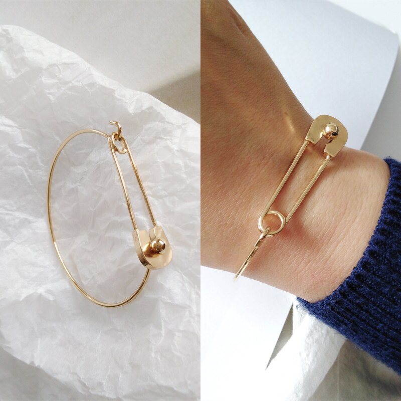 Glossy Double Layer Cross Opening Jewelry Bangle for Women Girls Party Hip Hop Punk Metal Geometric Bracelets gold