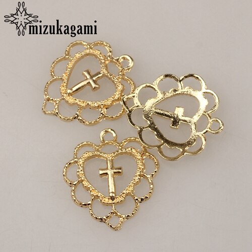 20mm 10 teile/los Zink-legierung Gold Hohl Süße Herz Kreuz Religiöse Spitze Charms Für DIY Schmuck Machen Ohrringe Zubehör: Gold