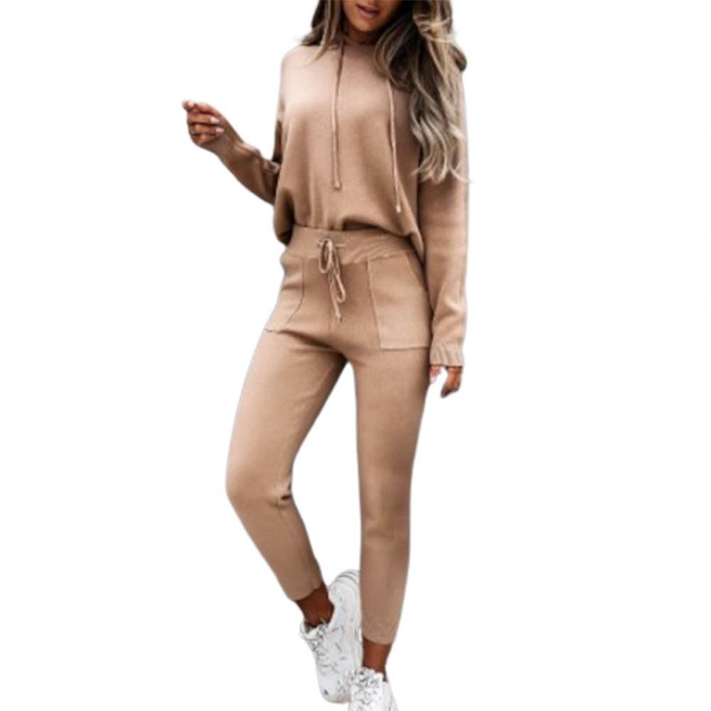 Odporny na zimno 1 zestaw modny gruby damski dres ze sznurkiem do biegania: XL / Coffee