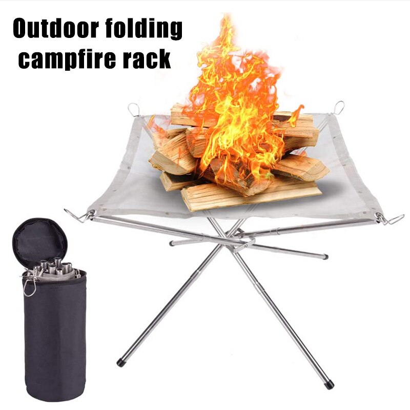 Bärbar utomhus eldstad camping rostfritt stål mesh öppen spis hopfällbar för uteplats smr 88
