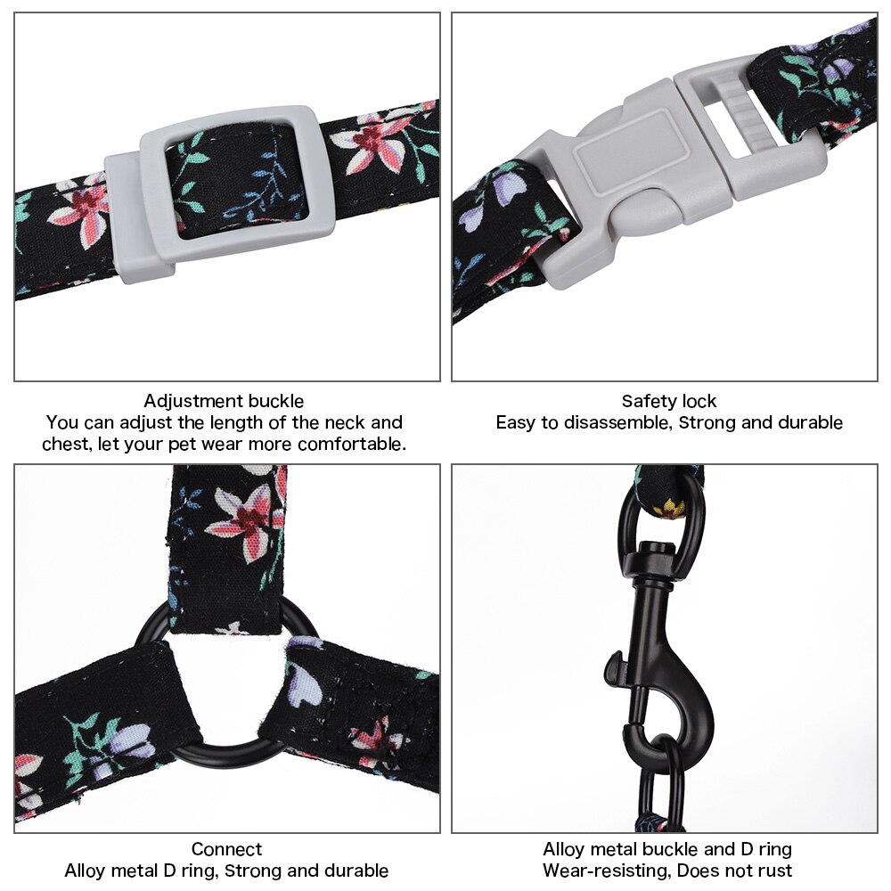 Bloemen Patroon Kleine Hond Harnas en Leiband Breakaway Katoen Outdoor Pet Wandelen Harness Vest voor Chihuahua Yorkshire