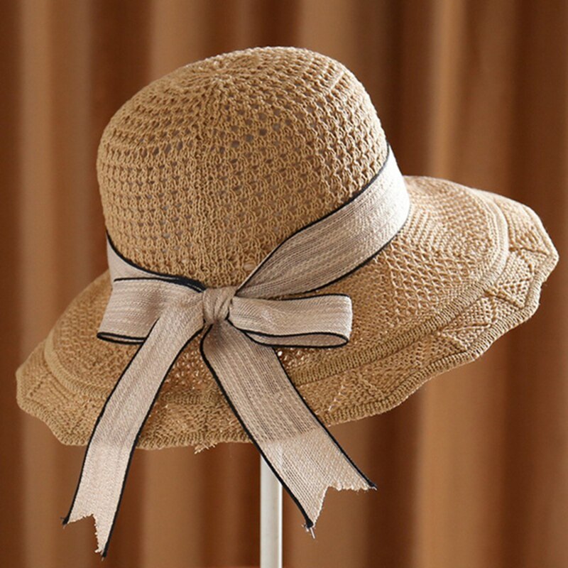 Sombrero plegable de ala ancha flexible para niña y mujer, gorro de punto de ganchillo, sombrero de playa para mujer, gorro de viaje con protección UV, sombrero de mujer: Light  Coffe