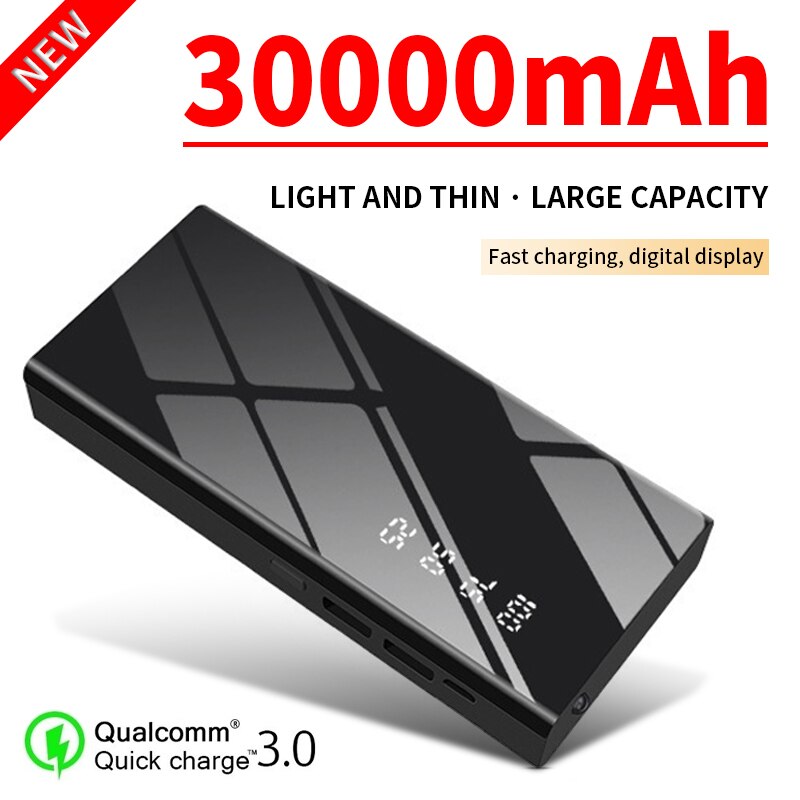 30000Mah Twee-weg Snel Opladen Power Bank 2USB Out Digitale Display Externe Batterij Met Zaklamp Voor Iphone Xiaomi samsung