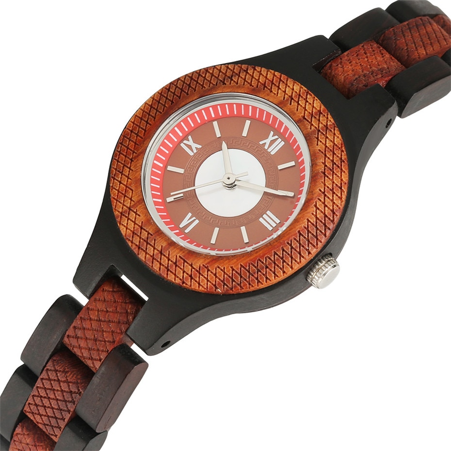 Dameshorloge met kleine wijzerplaat, kwarts, dunne houten band, dameshorloge, armband, rode damesklok voor meisjes