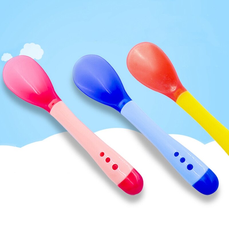 Baby Spoon Temperature Sensing Spoon for Kids Infant Silicone Feeding Spoon Toddler Flatware Safety Heat Sensing Baby Spoons