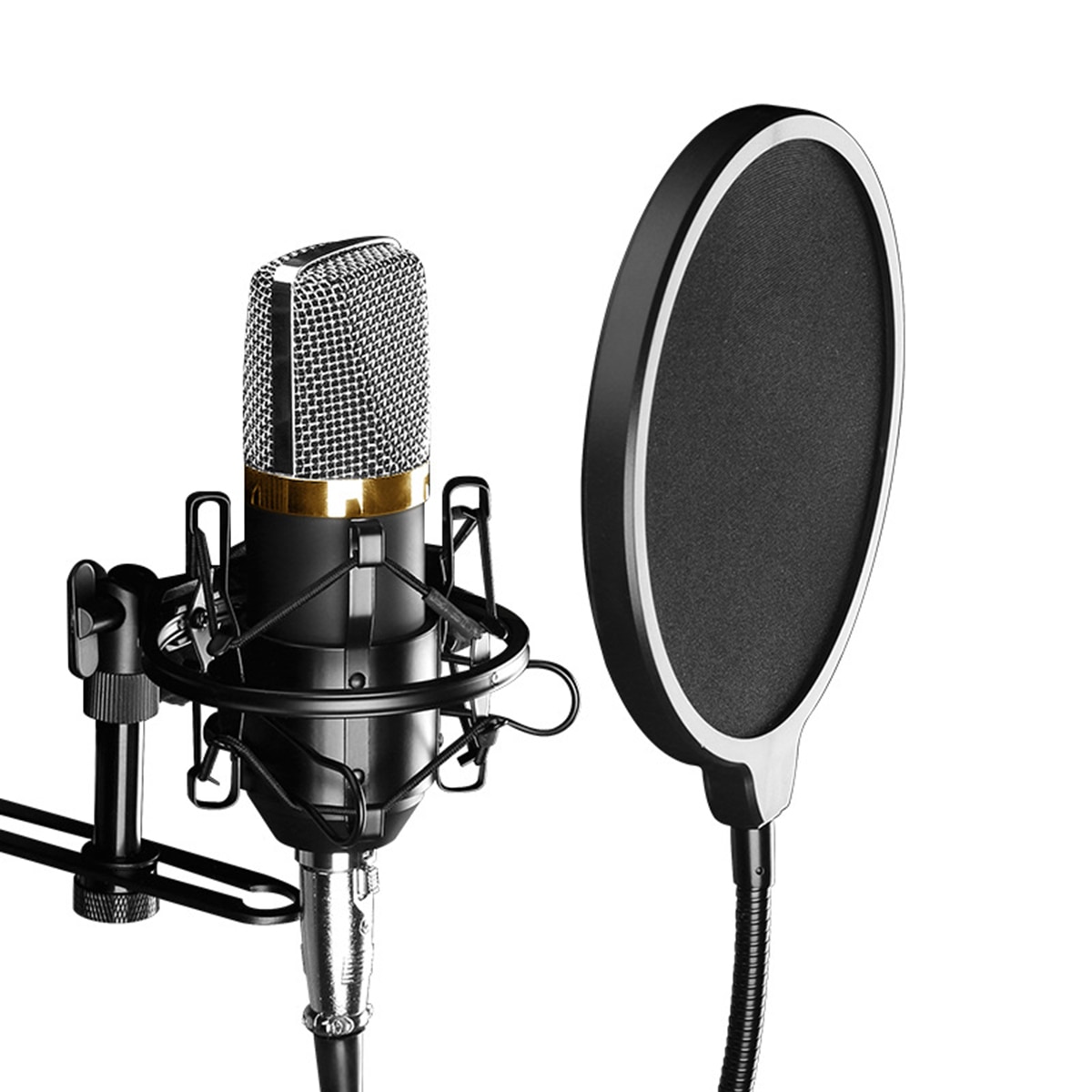 Professionele Dual-Layer Microfoon Pop Filter Met Flexibele Metalen Zwanenhals Voor Opname Studio Muziek Studio Voice Over Zingen