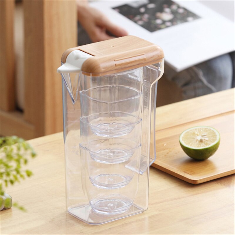 Tetera de plástico grueso con tapa de madera para infusiones, recipiente , hervidor claro, cestas de filtro cuadrado