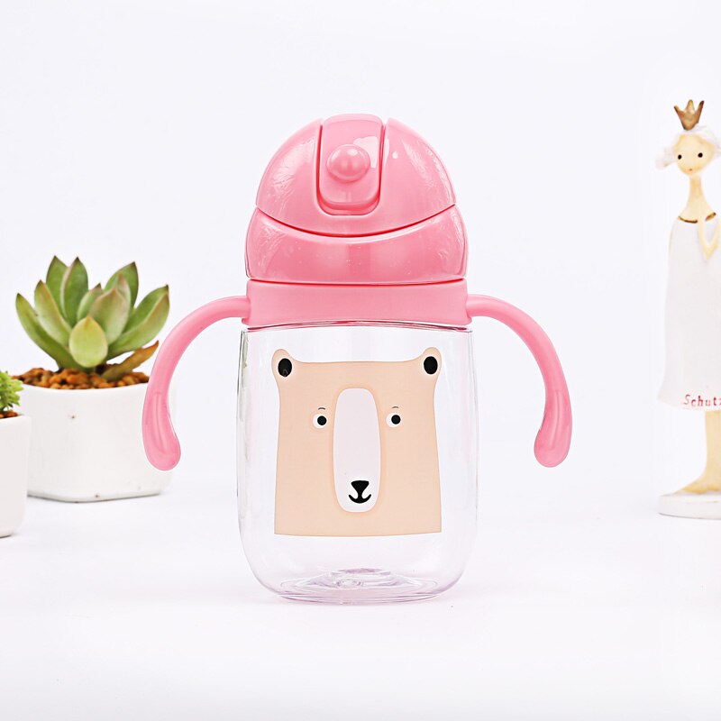 Baby Water zuigfles Draagbare geen spill Cup Mijn plastic fles kinderen kleine ketel met stro Food Grade Slide cover copo: Roze