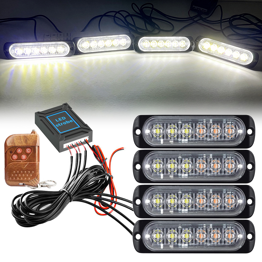 Luz de rejilla delantera para coche, luz estroboscópica de policía ámbar, Control remoto inalámbrico de emergencia, señal de Flash, baliza de bombero, lámpara de advertencia de 12V 24V: Cristal azul