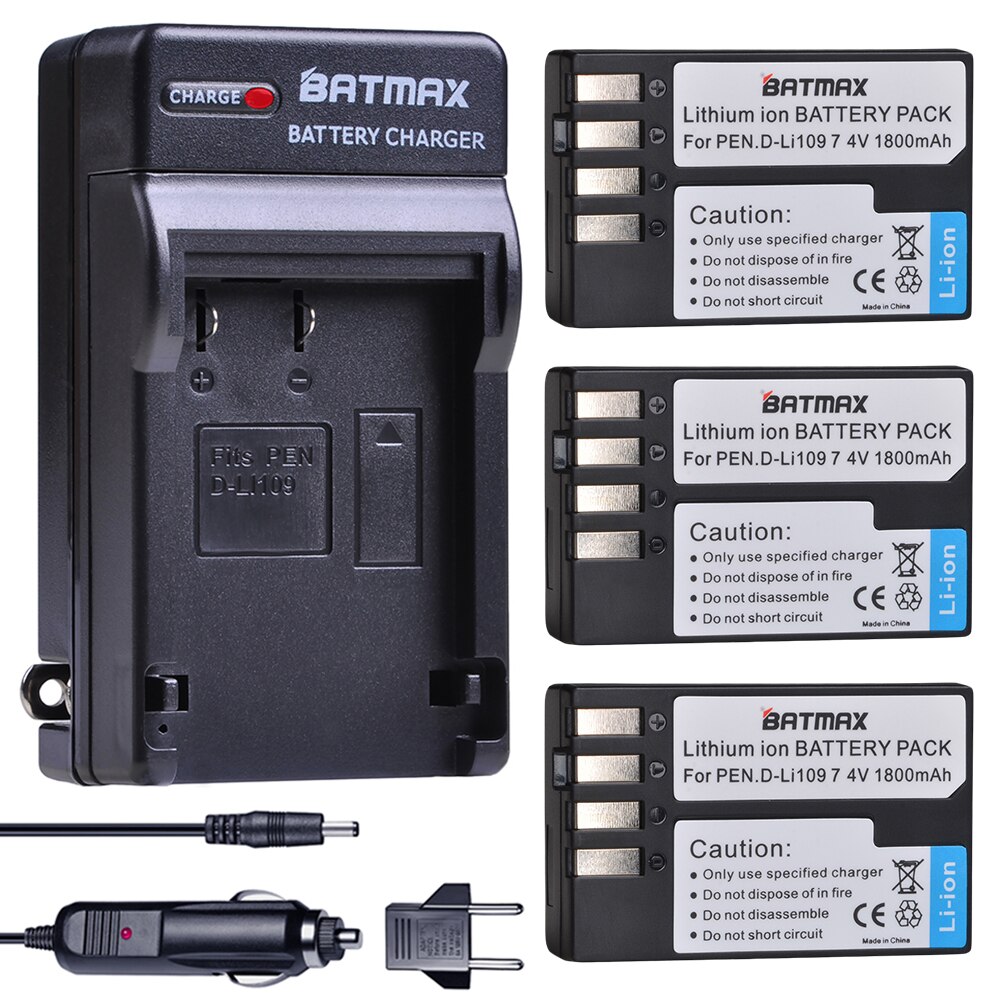 Batmax d - li109 d li109 batteri akku +digital oplader til pentax kr k -2 kr k2 kr k30 k50 k-30 k-50 k500 k-500: 3 batteri og oplader