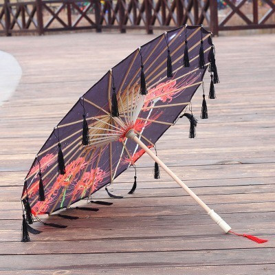 82cm hanfu cospaly blau geöltes Papier Regenschirm Frauen Fotografie Requisit Band antike Quasten Regenschirm Fan Paraguas Sonnenschirm: Licht Gelb