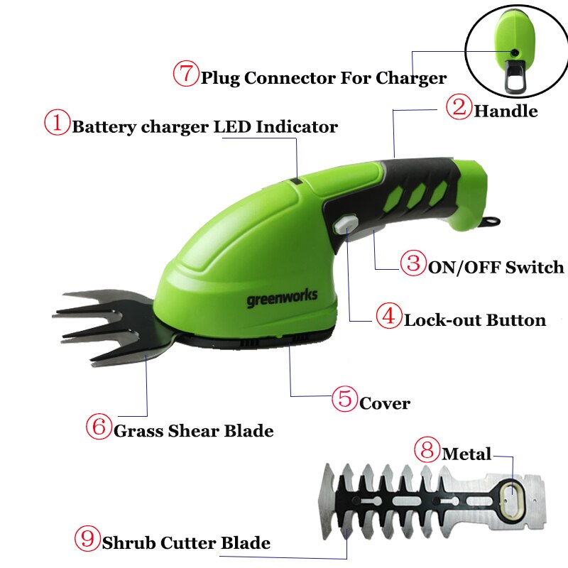 Greenworks 2 in 1 Elektrische Trimmer 7,2 V Lithium-ionen Cordless Hedge Trimmer Wiederaufladbare Trimmer für Hedge Gras Scher