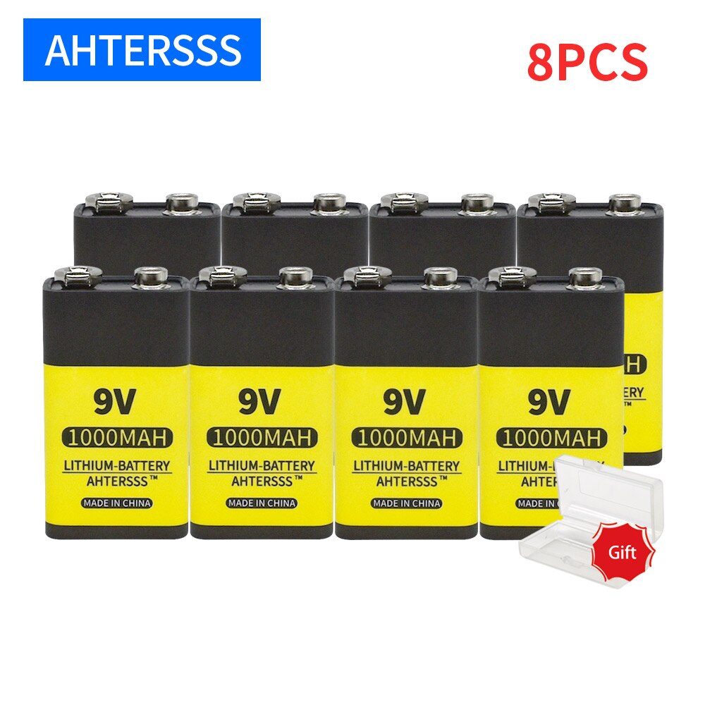 9V rechargeable battery usb 9V 6F22 li-ion battery 1000mah for Multimeter smoke alarm: 8PCS