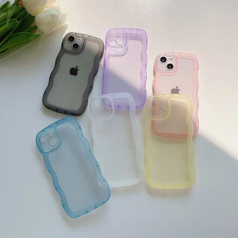 Para iPhone 16 15 14 Pro15 14 16 Pro Max 16 Plus funda bonita transparente onda rizada híbrida a prueba de golpes cubierta de parachoques Fundas suaves