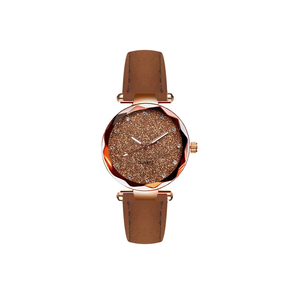 Mode Vrouwen Horloge Quartz Horloge Gesp Sterrenhemel Romeinse Horloge Voor Vrouwen Dames Armband Orologio Donna: Brown 