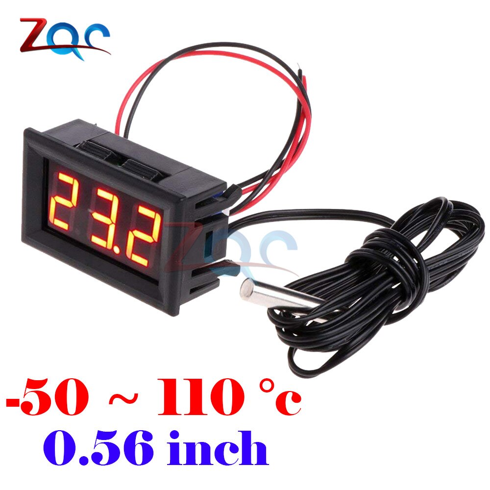 Dobbelt led display digitalt termometer termograf temperatursensor måler detektor tester monitor til køleskab akvarie auto bil: 0.56 3 cifret rød