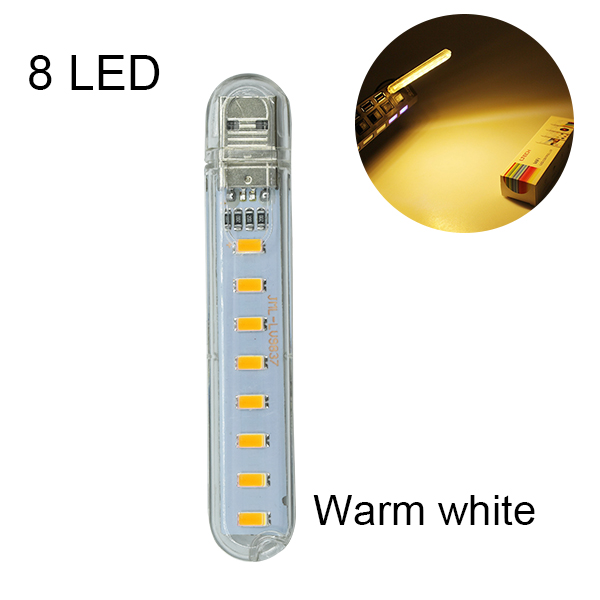 Mini 5v usb led natlys bærbar berøringssensor bordlampe bog læselommelygte natlys til powerbank laptop lampe: 8 led varme