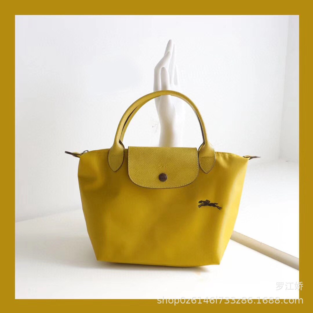 Short Handle Small Number Embroidered Horse women's Bag Dumpling Bag Mini Handbag Nylon Canvas Bags: Avocado Yellow