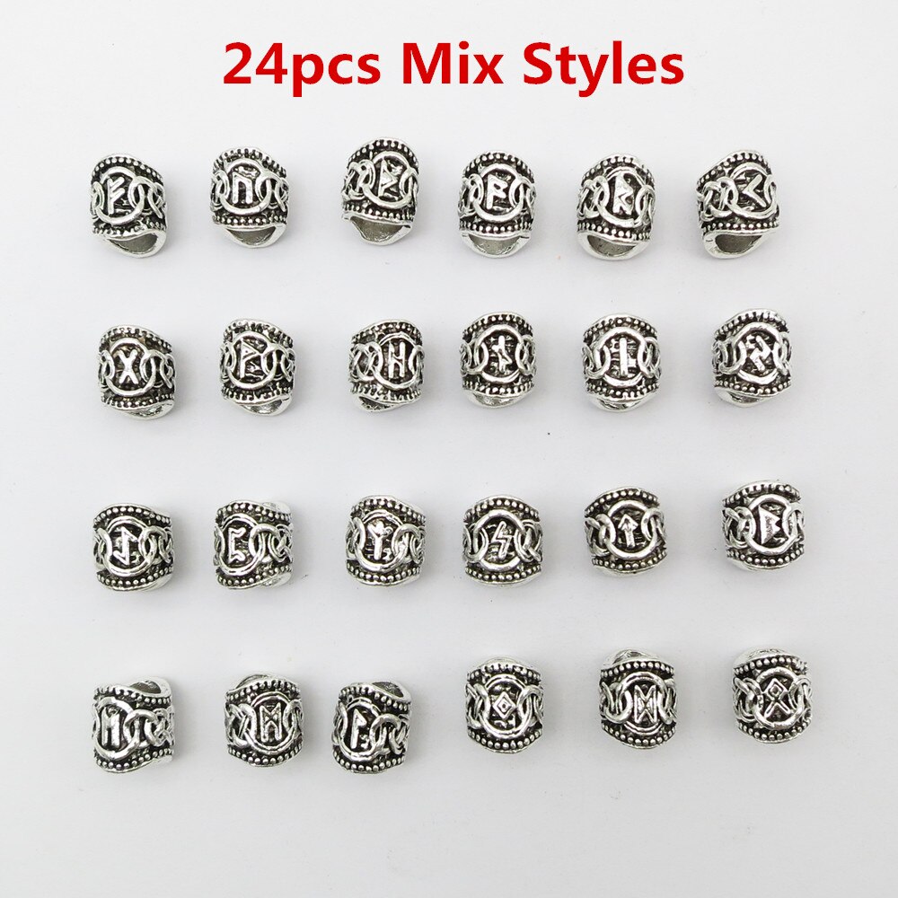 24Pcs/5Pcs Viking Rune Haar Vlecht Dread Dreadlock Baard Kralen Ringen Buizen Voor Mannen Vrouwen Haar Accessoires: 24pcs Mix Styles