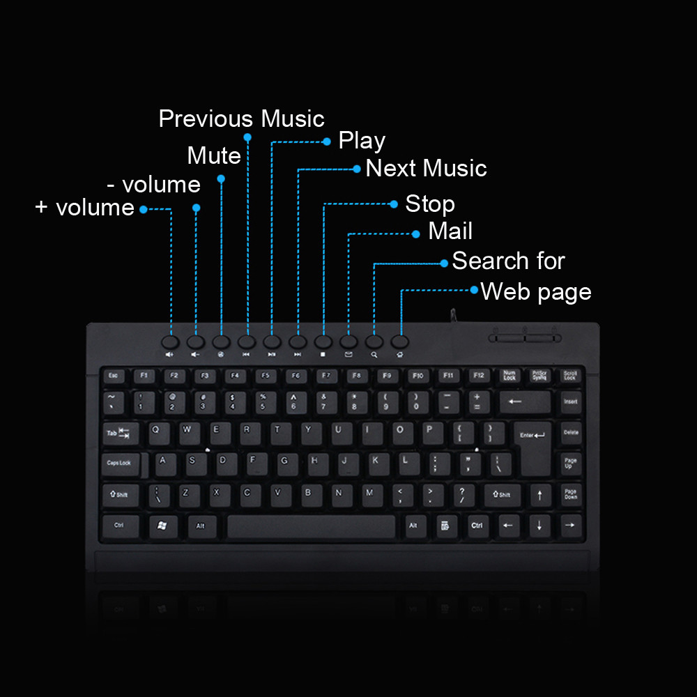 CARPRIE Wired Mini USB Keyboard Ergonomic and stylish Waterproof Keyboard For Laptop Desktop