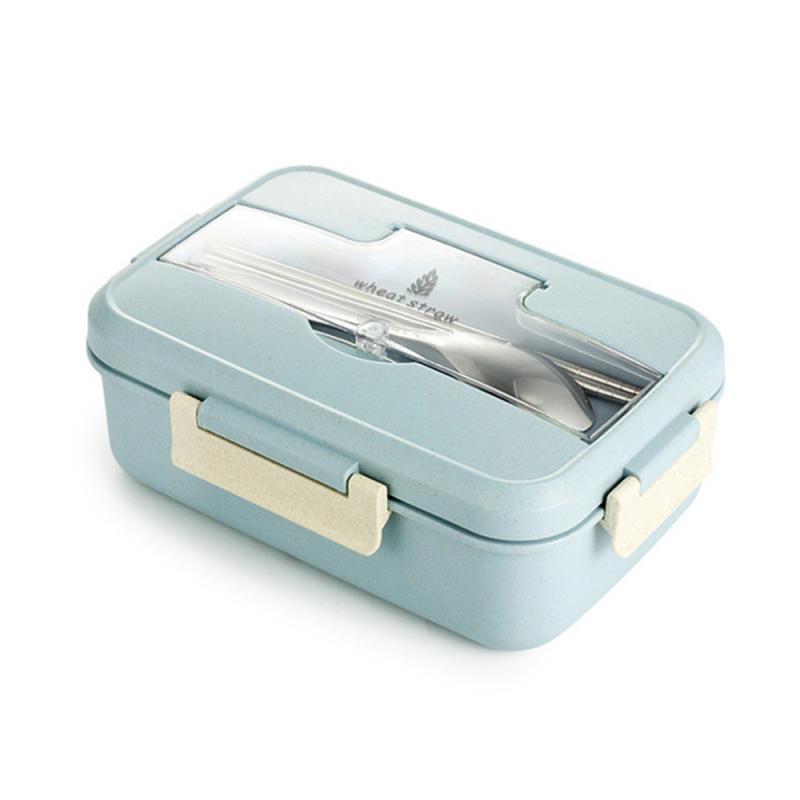 Microwave Lunch Box Wheat Straw Korean Bento Box Portable Bento Box With Cutlery: Blue
