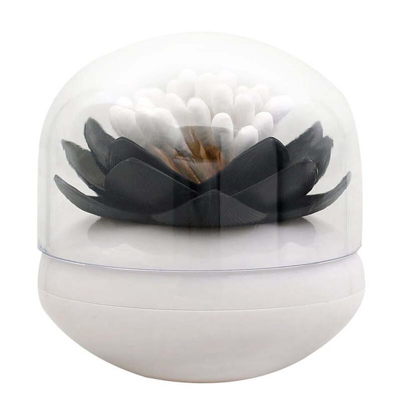 2x Chic Lotus Flower Cotton Bud Holder Toothpick Case Cotton Swab Box Home Decor (Black&amp;Green)