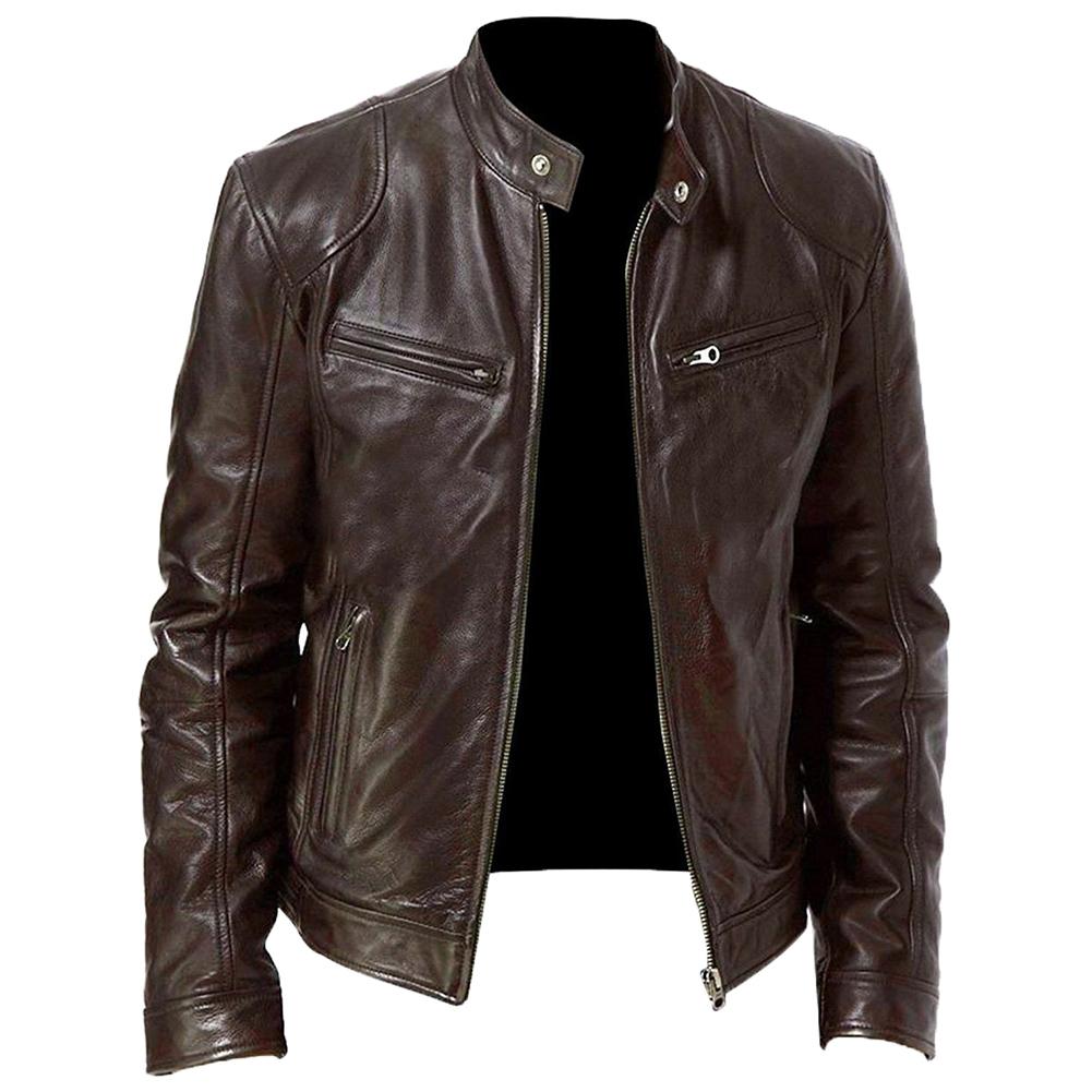 Herbst Winter Leder Jacken Männer Herbst Solide Stehkragen куртка мужская Männer Jacke