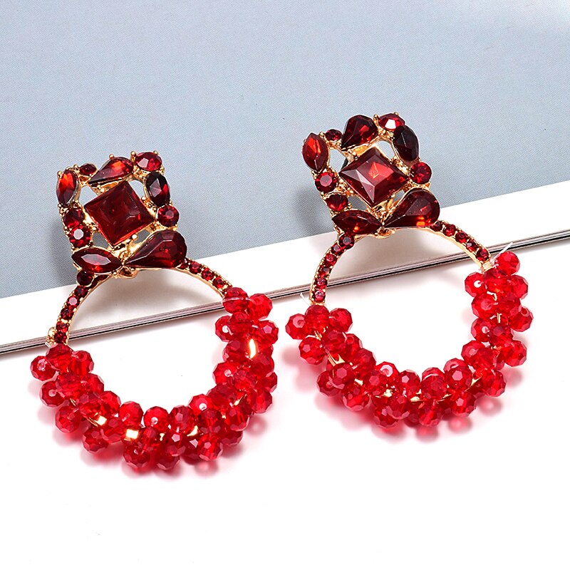 Nuevos pendientes colgantes geométricos de colores con diamantes de imitación, cuentas de cristales de gran , accesorios de joyería para mujer,: Red