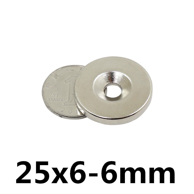 1 stks 25x6mm Gat: 6mm super Strong Ronde Neodymium Verzonken Ring Magneten Zeldzame Aarde N35 25*6-6
