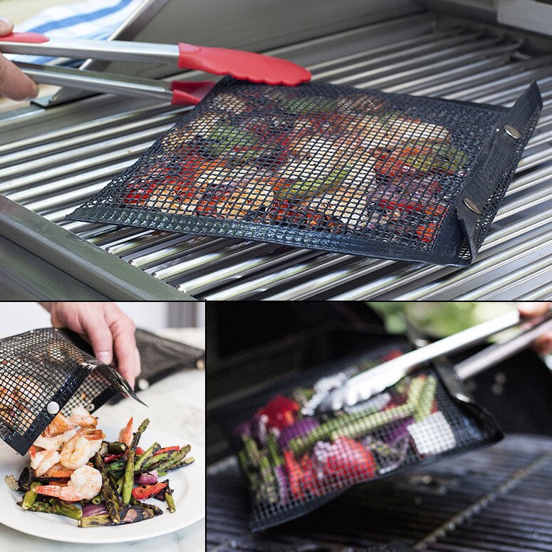 Bbq Grill Mesh Zak, non-stick Bbq Grill Zak Grill Herbruikbaar En Makkelijk Te Schoon Non-stick Grid Grill Zak Met Borstel