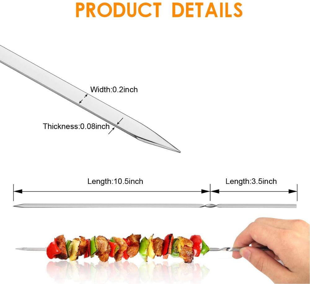 50/100/200 Pcs Reusable Flat Stainless Steel Barbecue Skewers BBQ Needle Stick For Outdoor Camping Cooking Grilling Skewers