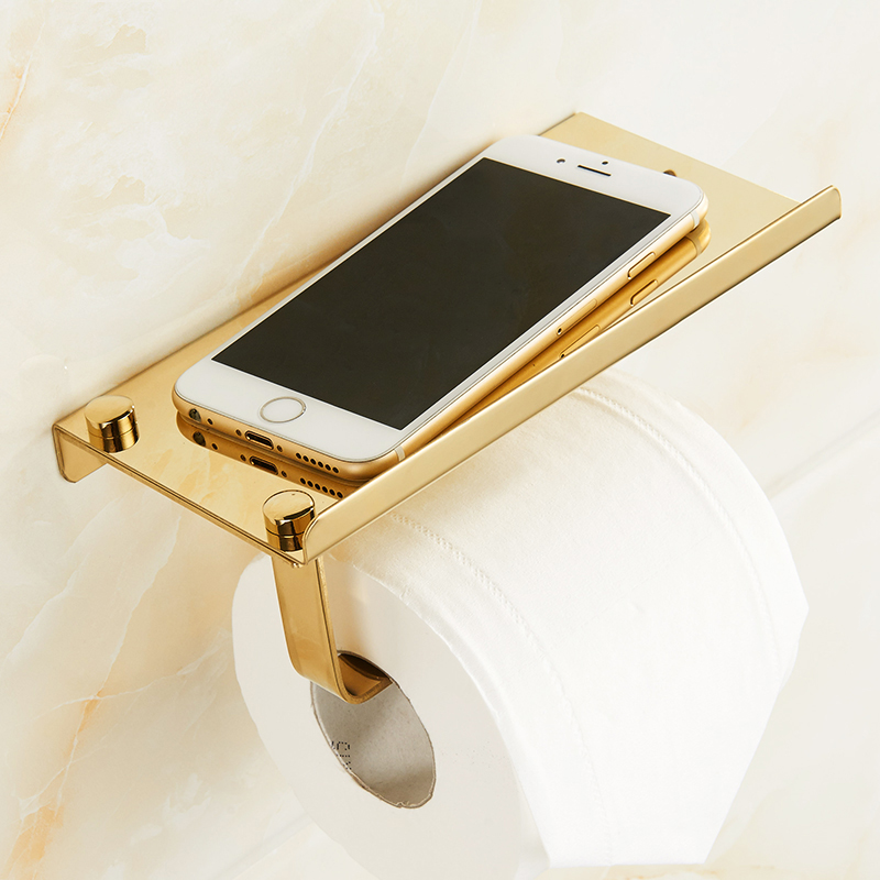 Bathroom Paper Phone Holder Shelf Stainless Steel Toilet Paper Holder Wall Mount Mobile Phones Towel Rack Bathroom Accessories