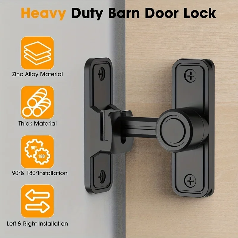 Door Lock Guard Latch Bolt 90 180 Degree Toggle Latch Sliding barn Door Lock Black Iron Right Angle barn Lock Home Hardware