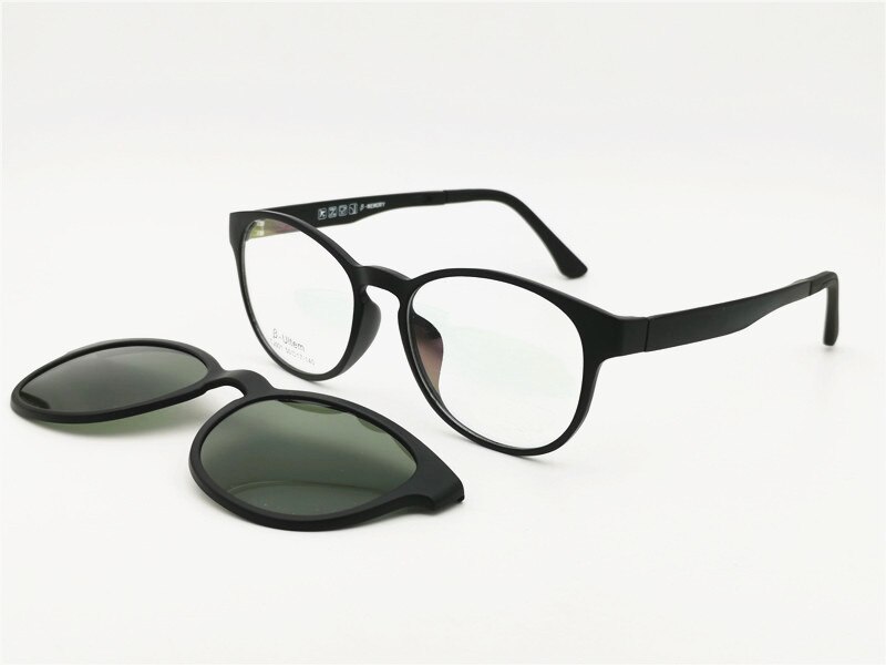 classic 001 ULTEM wayframe shape optical glasses frame with magnetic clip on polarized sunglasses lenses handy 2 in 1 eyewear: C1 blck-black lens