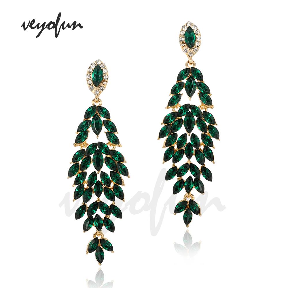 Veyofun Luxury Crystal Earrings Vintage Wedding Dangle Earrings Jewelry For Women: green