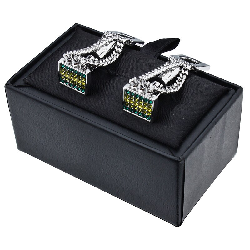 Clássico cobre & cristal para homem camisa de aço inoxidável corrente abotoaduras
