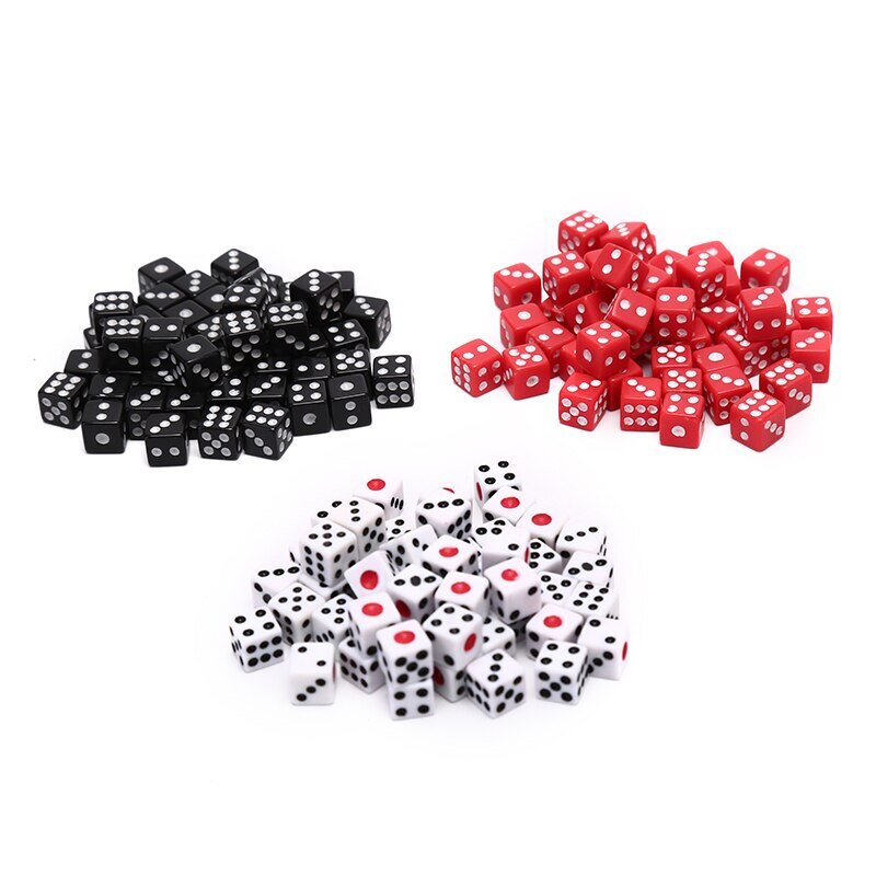 50 PC Dices 8mm Plastic White Gaming Dice Standard Six Sided Decider Birthday Parties Board Game