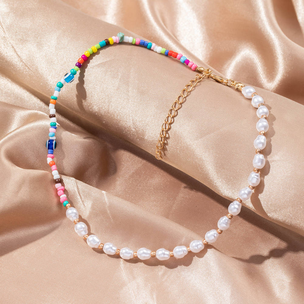 Trendy Bead Strand Beaded Choker Necklace For Women Bohemian Colorful Handmade Short Daisy Pearl Necklace Collar Jewelry: KW245-11658