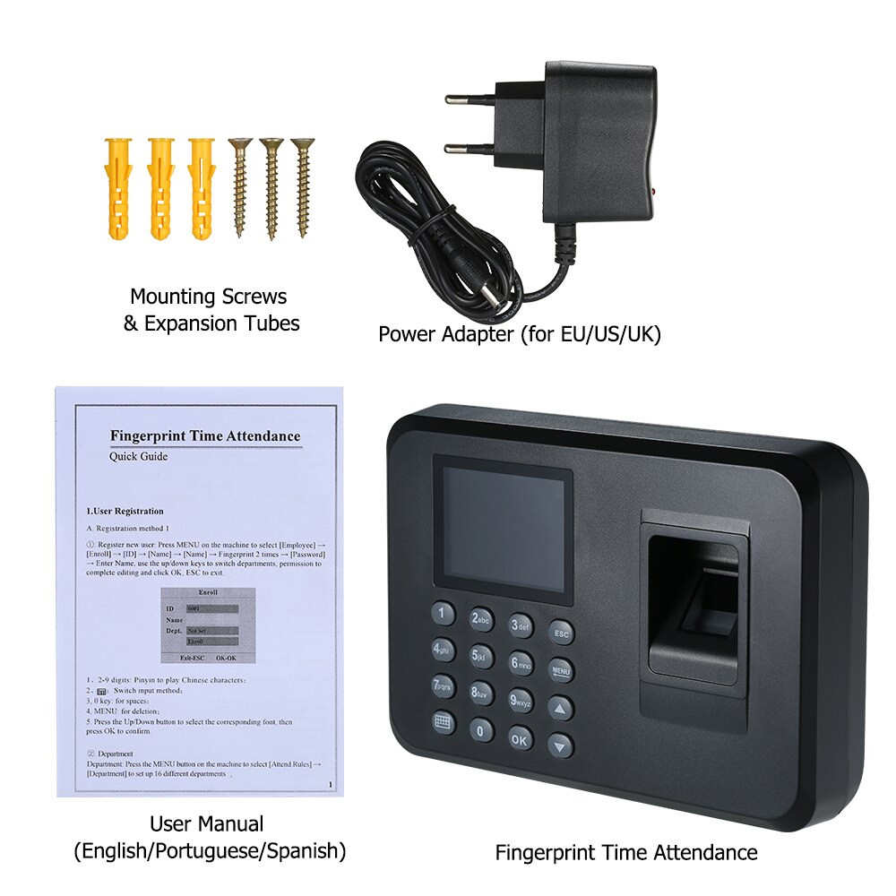 Biometric Fingerprint Attendance Machine 2.4" TFT LCD Display USB Fingerprint Attendance System Employee Checking-in Recorder