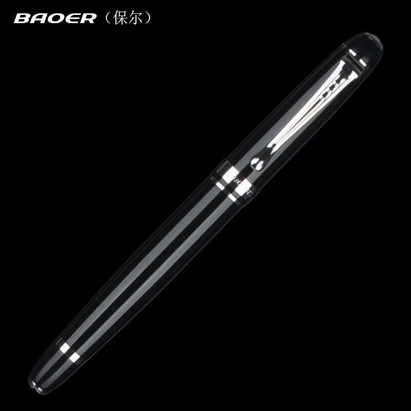 Baoer Luxe Zwart En Zilver Clip Vulpen 0.5 Mm Metalen Inkt Pennen Met Case