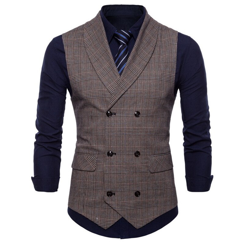 Mærke jakkesæt vest herrejakke ærmeløs mørkegrå/grå/brun vintage tweed vest forår efterår plus størrelse vest: Brun / Xxl