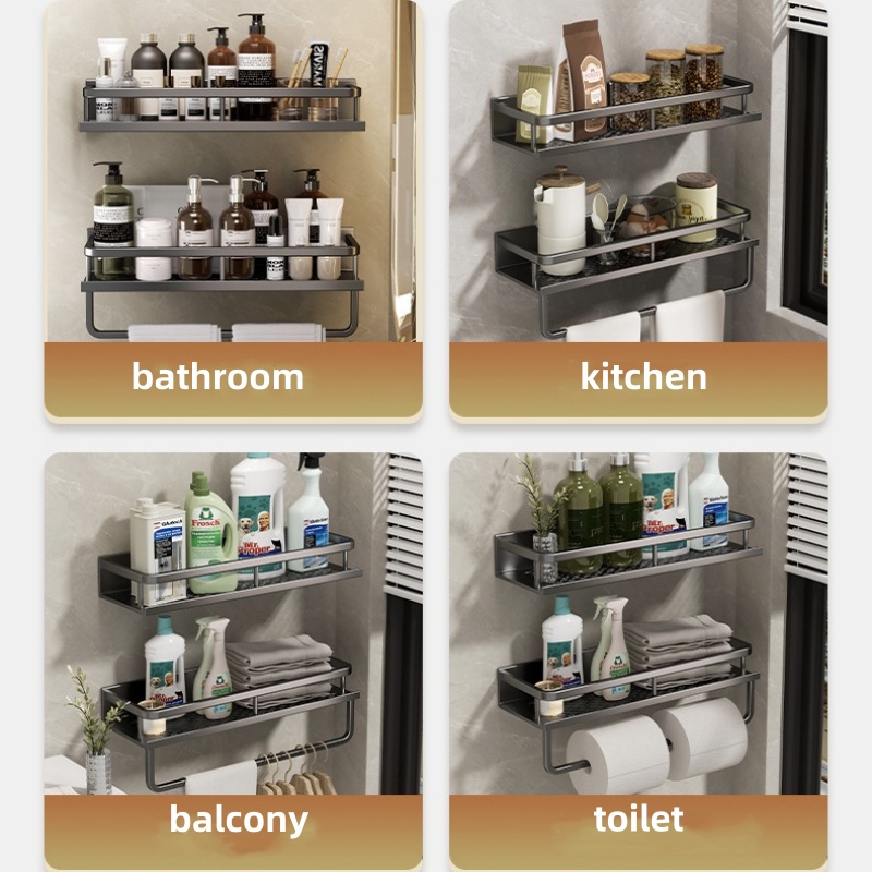 Estante para baño, organizador de almacenamiento de maquillaje, estante para champú de aleación de aluminio, estante ducha, accesorios de baño, estante de pared sin taladro repisa pared baño estanterías de baño