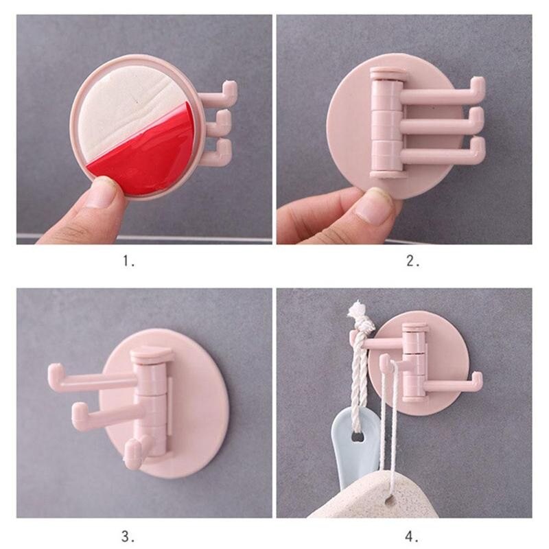 Crochet adhésif sans couture fort roulement bâton crochet rotatif cuisine mur cintre salle de bains cuisine fournitures crochets 3 en 1