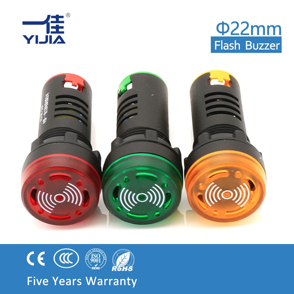 1 stk 22mm led alarm indikator lys signal lampe blink buzzer ac /dc 12v 24v 110v dc220v 380v rød grøn gul