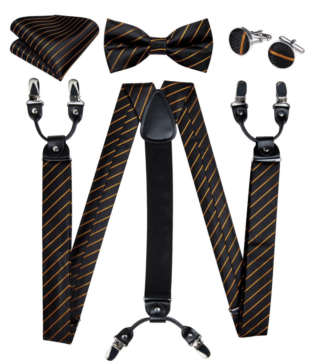 Luxury Yellow Men's Suspenders Silk Elastic 6 Clips Braces Wedding Party Accessories Men Y-back Suspenders Bow Tie Set DiBanGu: BD-4006