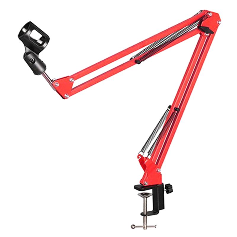 Extendable Recording Microphone Holder Suspension Boom Scissor Arm Stand Holder with Microphone Clip Table Mounting Clamp: Red