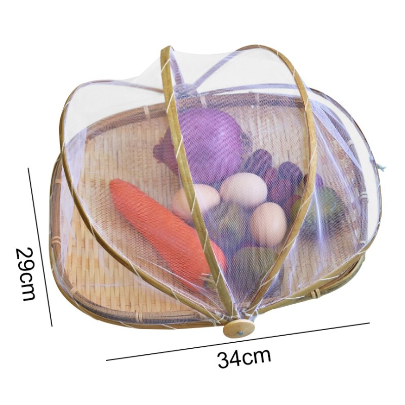 Hand-Woven Rectangular Bamboo Food Serving Tent Storage Basket Tray Mesh Storage Container With Gauze Cover Panier De Rangement: A