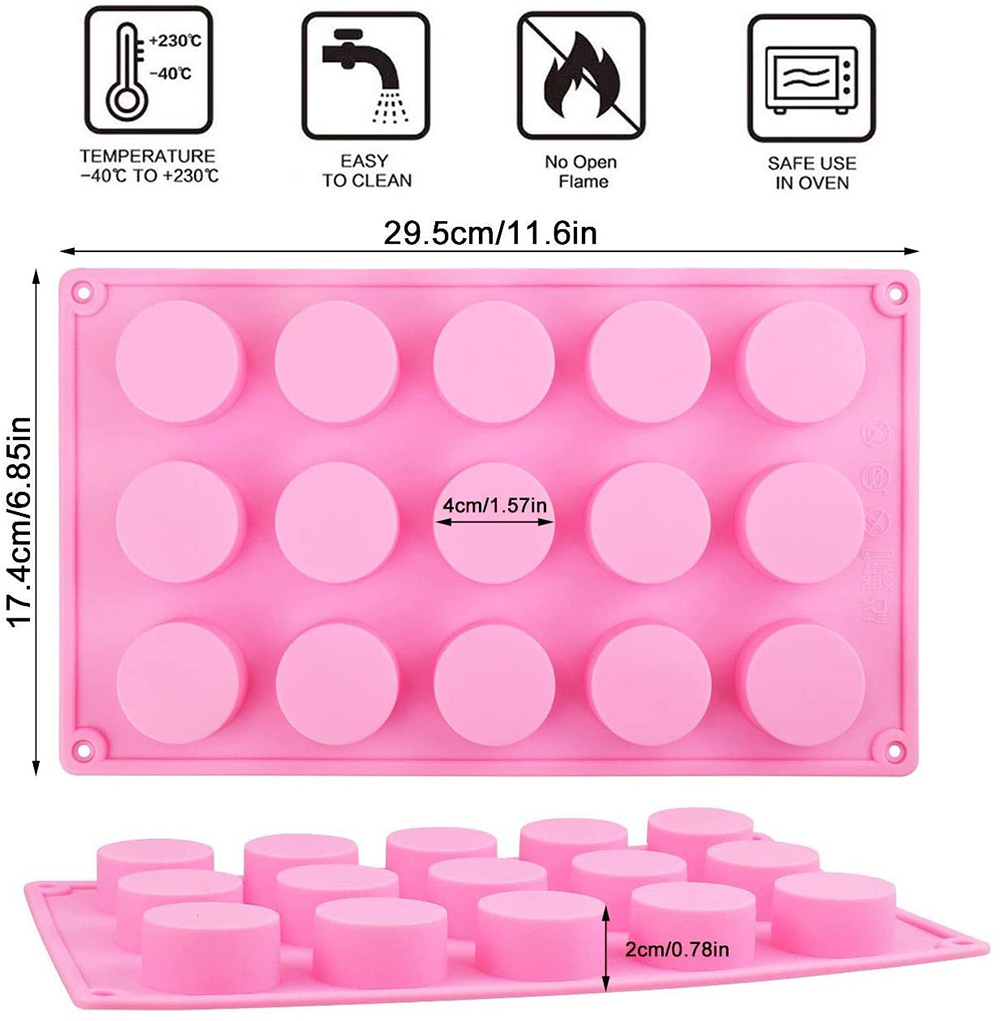 Cylinder Silicone Soap Mold Round Silicone Molds for DIY Handmade Soap Making, Lotion Bars, Bath Bombs, Chocolate, Cake 15 Holes
