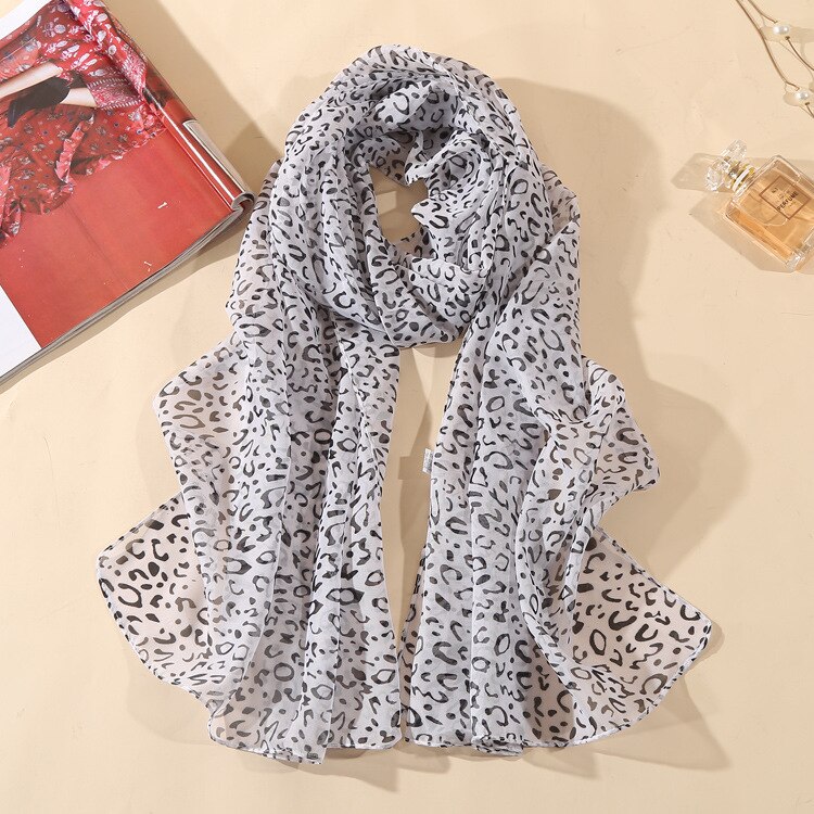 Foulard Long en soie imprimé léopard pour femme, châle léger en mousseline de soie, idéal pour le printemps et l'été
